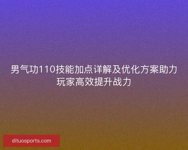 男气功110技能加点详解及优化方案助力玩家高效提升战力